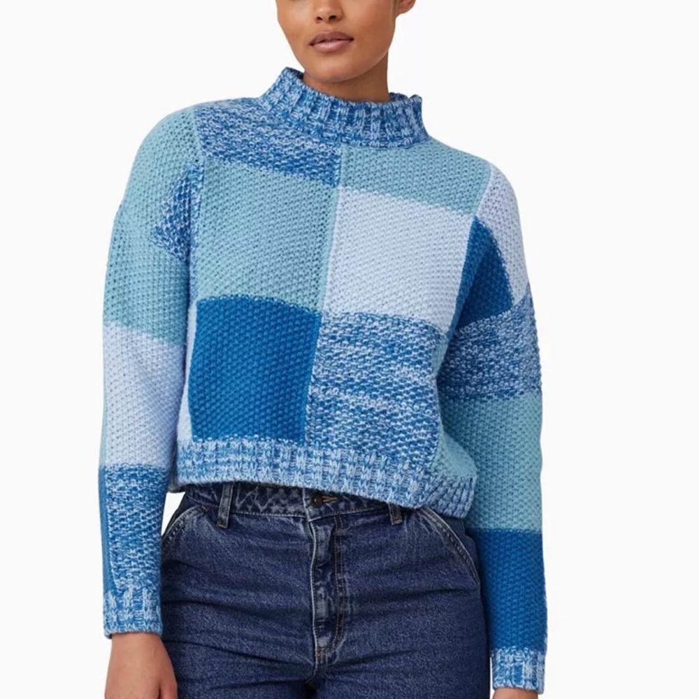 Cotton On Blue Patchwork Women's Sweater NWOT